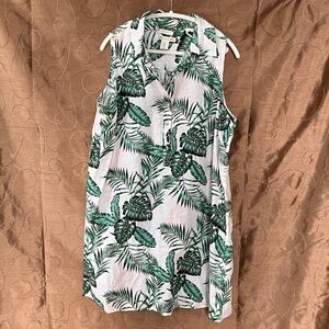 C&C California 100% Linen Tropical Leaf Sleeveless Tunic Top 1X Resort Vacation